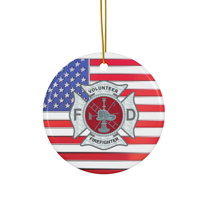 Patriotic Volunteer Firefighter MC Badge Ornament