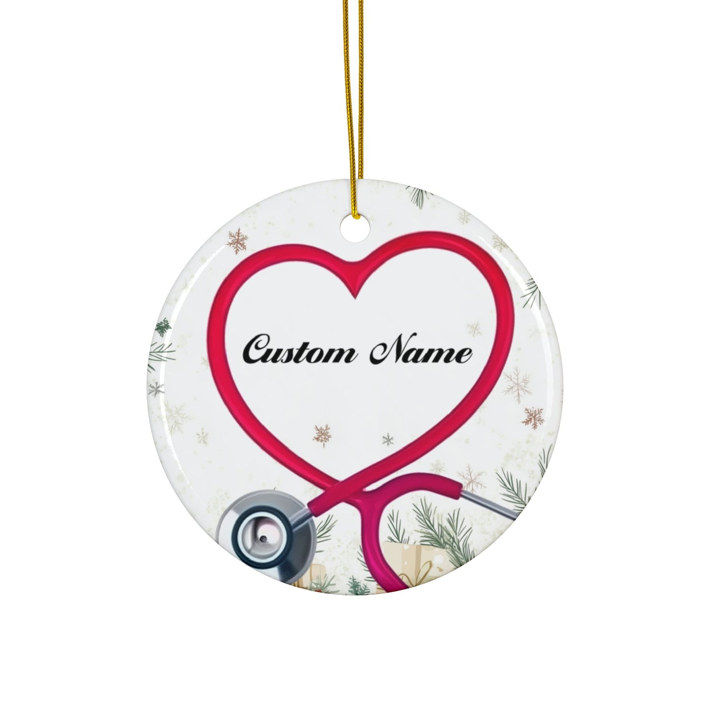 Custom Heart Stethoscope Ornament - Pink