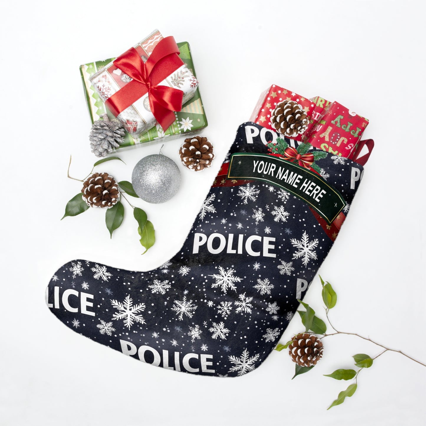 Police & Snowflakes Stocking