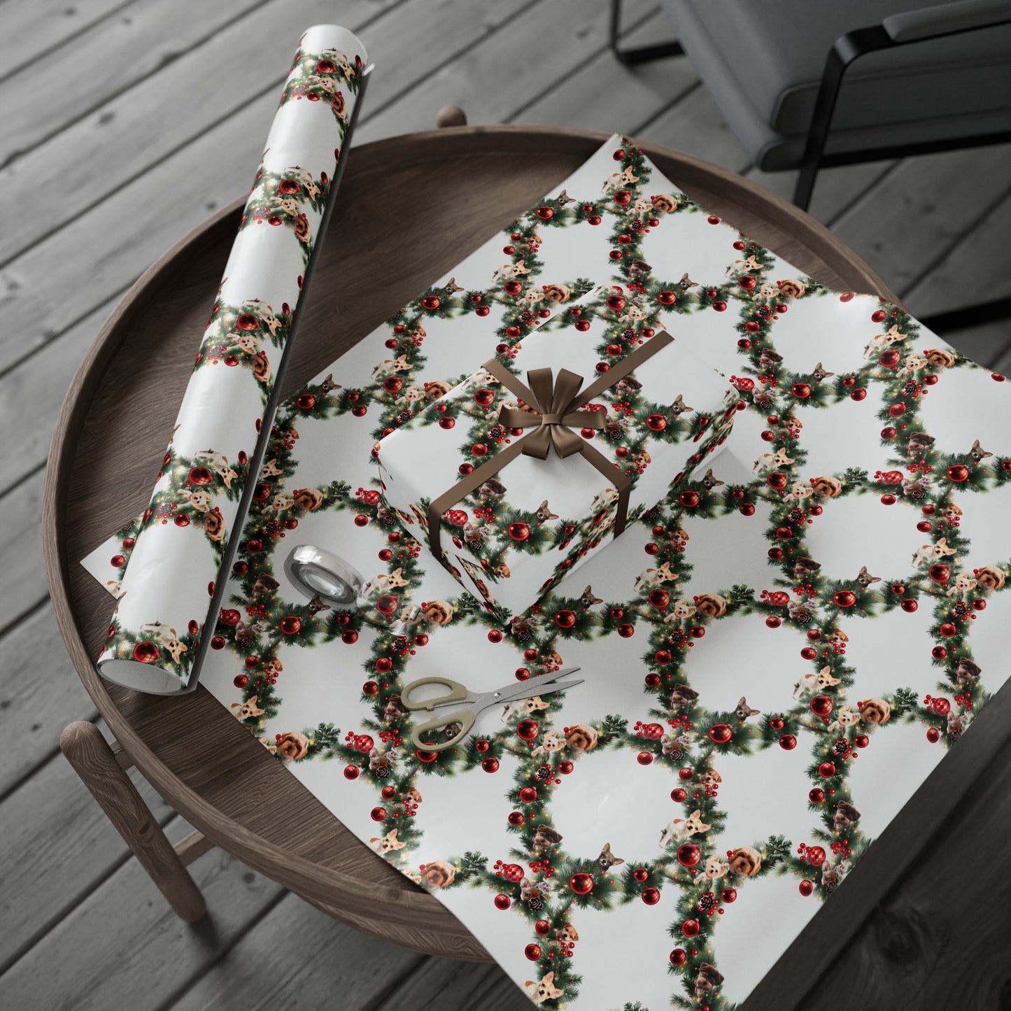 Wreath & Dogs Wrapping Paper