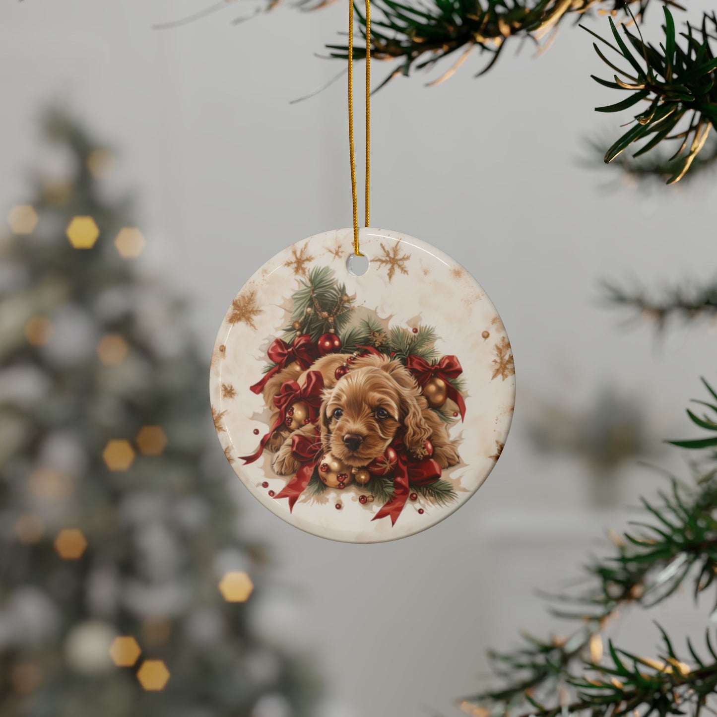 Dog with Ribbon Ornament