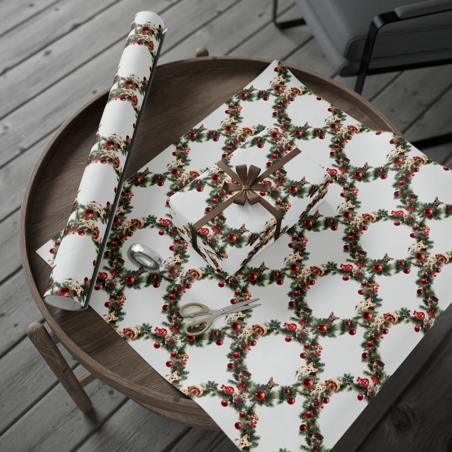 Wreath & Dogs Wrapping Paper