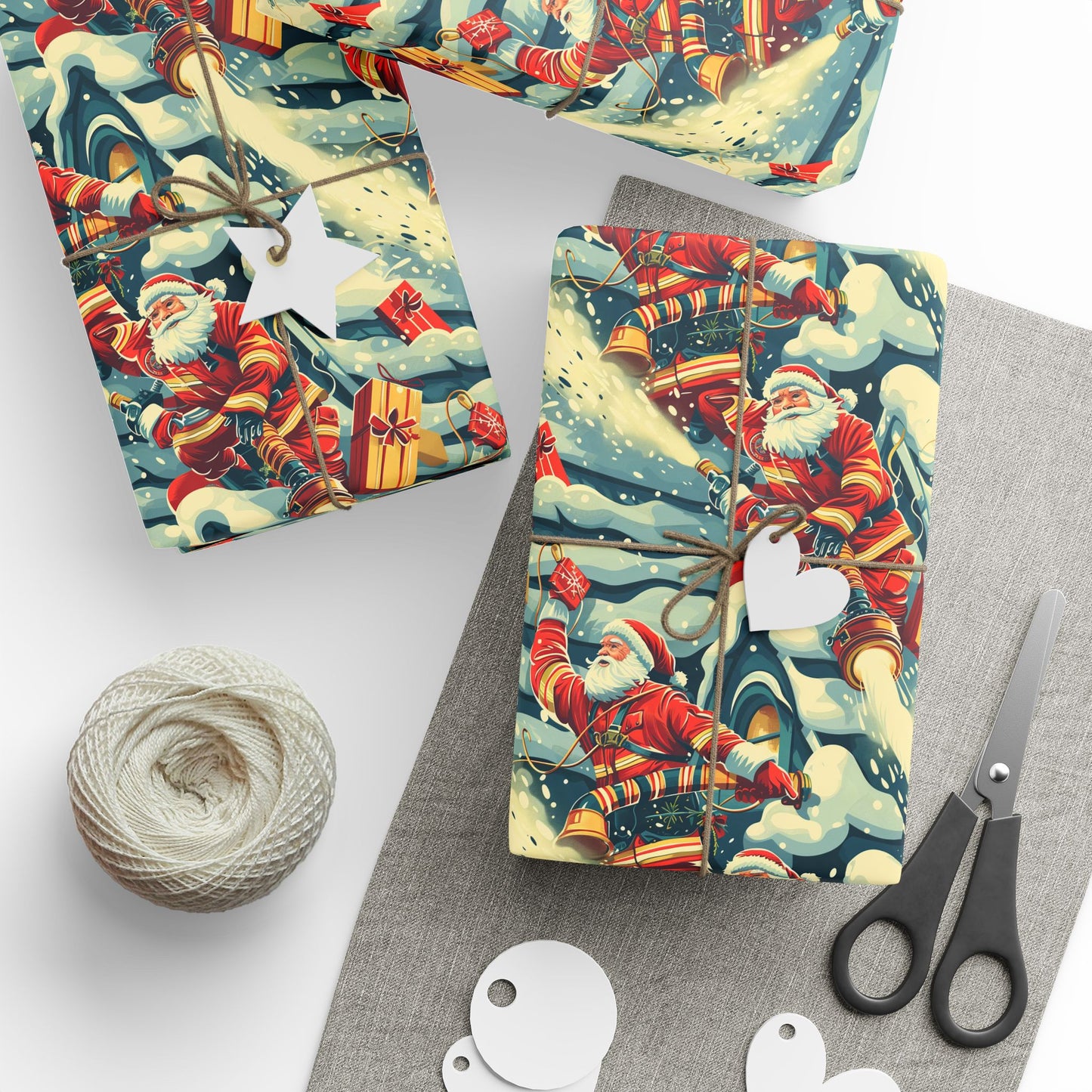 Fire Santa Climbing Wrapping Paper