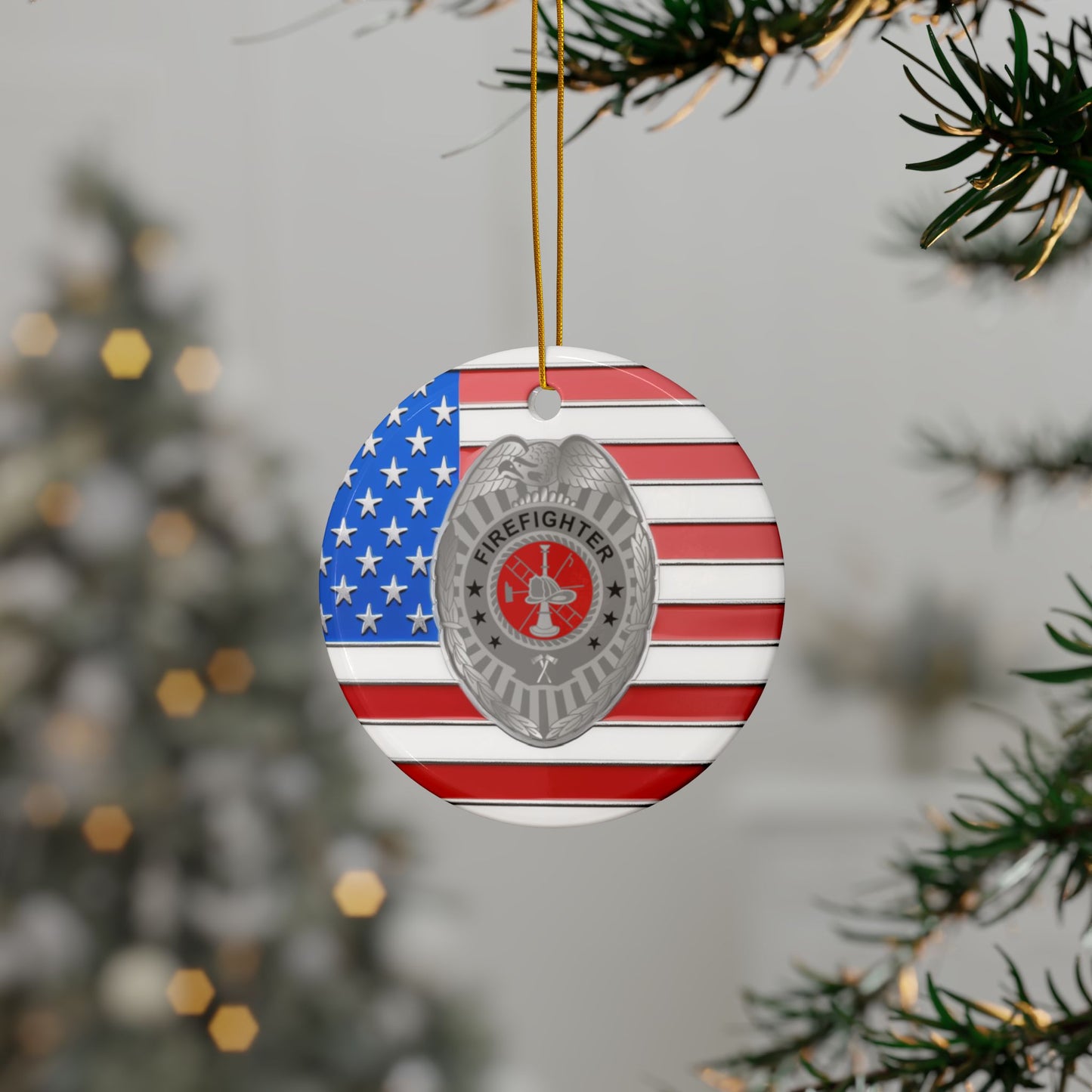 Patriotic Firefighter Badge Ornament