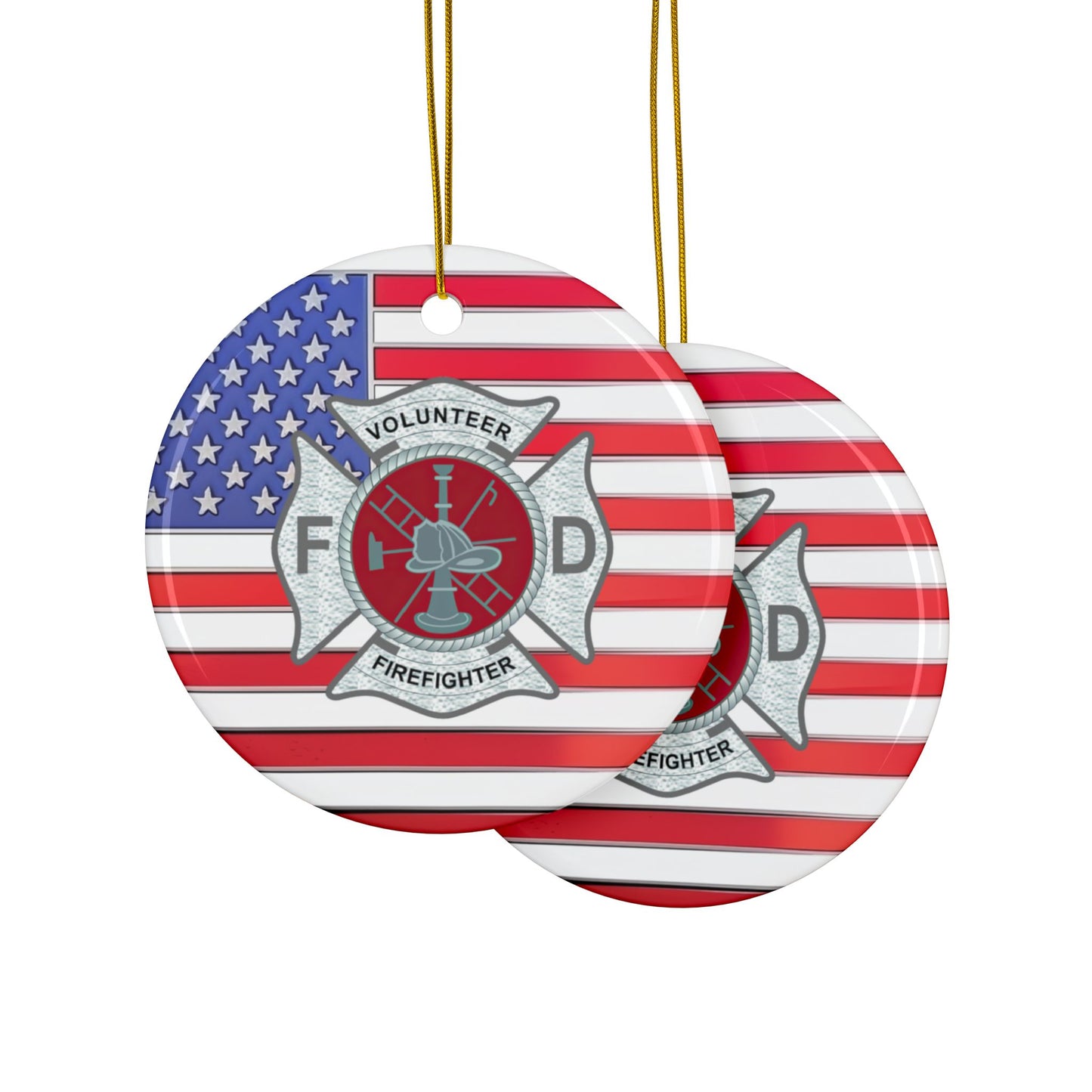 Patriotic Volunteer Firefighter MC Badge Ornament