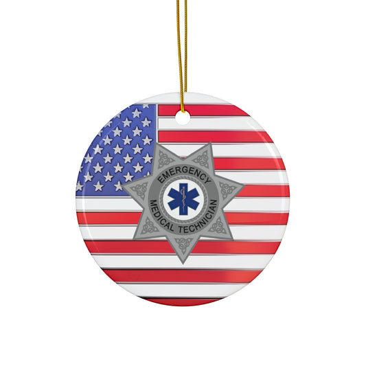 Patriotic EMT 7-Point Star Badge Ornament