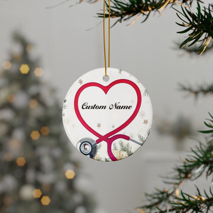 Custom Heart Stethoscope Ornament - Pink