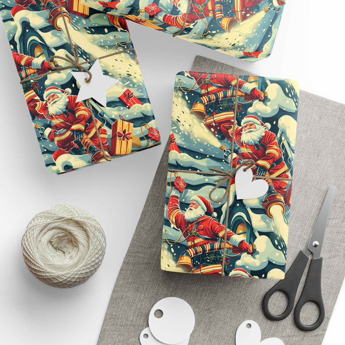 Fire Santa Climbing Wrapping Paper