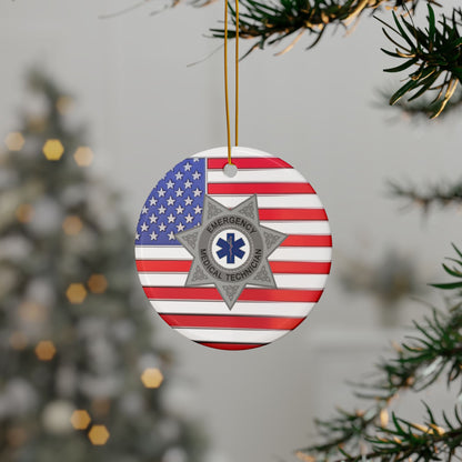 Patriotic EMT 7-Point Star Badge Ornament