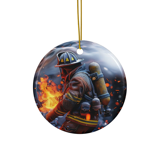 Firefighter and Flames Ornament