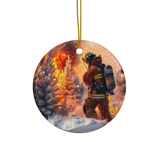 Firefighter and Flames Ornament