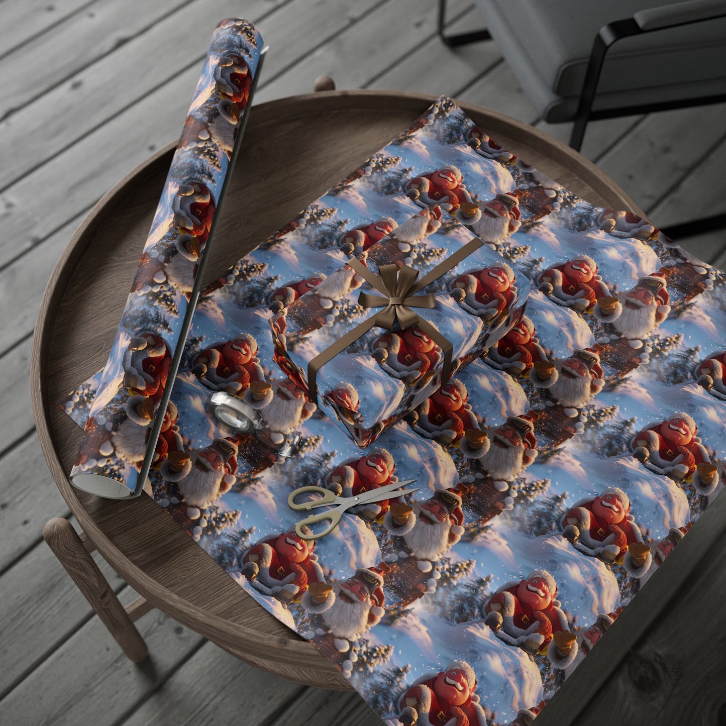 Santa Tobogganing Wrapping Paper